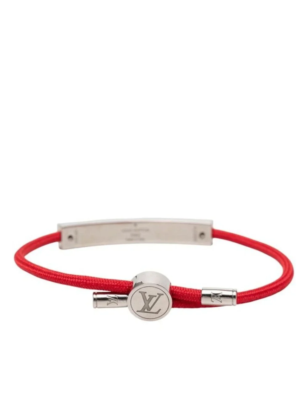 Louis Vuitton Bracelet LV Space Logo Plate Red Metal Nylon